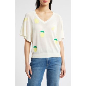 Wit & Wisdom V-Neck Batwing Sweater in Vanilla at Nordstrom, Size X-Large