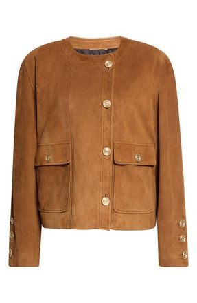 Saint Laurent Lambskin Suede Jacket in Rhum Ambre at Nordstrom, Size 6 Us