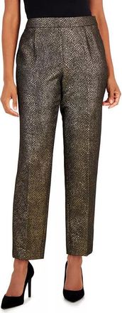 Kasper Womens Kasper Metallic Pants Black Gold Snakeskin Mid Rise Slim-Fit FTS1202