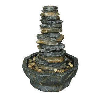 PRIMROSE Stacked Stone Monolith Water Feature with LED Lights 70cm in Grey
