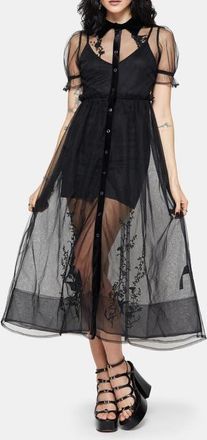 Disturbia Aria Embroidered Tulle Shirt Dress in Black at Nordstrom, Size 14