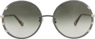 Chlo&eacute; Round-Frame Metal Sunglasses
