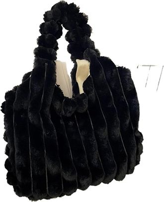 Generic Womens Plush Bags Women Plush Tote Handbag Large Capacity Soft Satchel Bag Versatile Casual Shopping(Black)