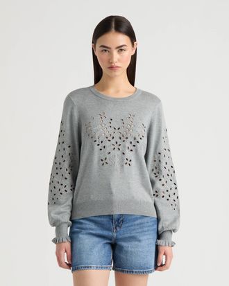 NVLT Womens Long Sleeve Eyelet Crew Neck Sweater