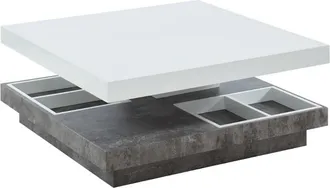 Vente-Unique Vente-unique - Tavolino Girevole In Mdf Laccato Bianco E Cemento - Fausto Ii