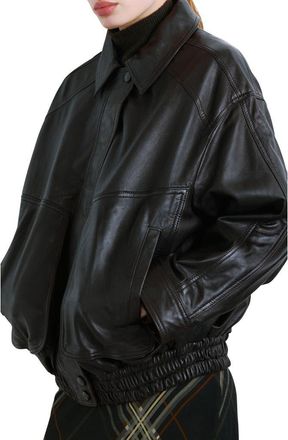 Mango London Oversize Leather Jacket in Brown at Nordstrom, Size X-Small