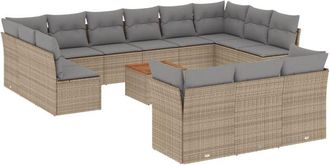 vidaXL Set Sof&aacute;s Jard&iacute;n 14 Pzas Y Cojines Rat&aacute;n Sint&eacute;tico Beige Mezcla Vidaxl