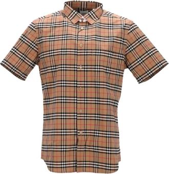 Burberry Cotton tops - Heren - Korte mouwen Overhemden - Beige - XL - Katoen - Overhemden