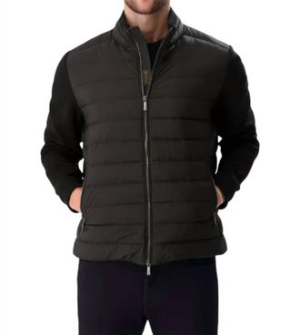 Moorer Mixed Media Stand Collar Jacket In Nero