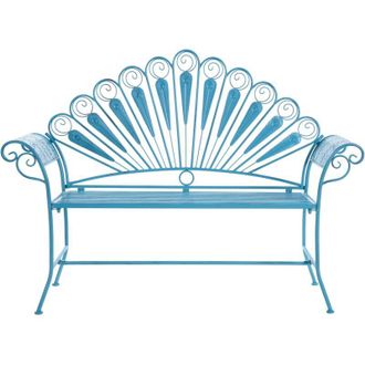 Beliani Panca da giardino vintage in metallo alluminio 2 posti braccioli blu Pavia