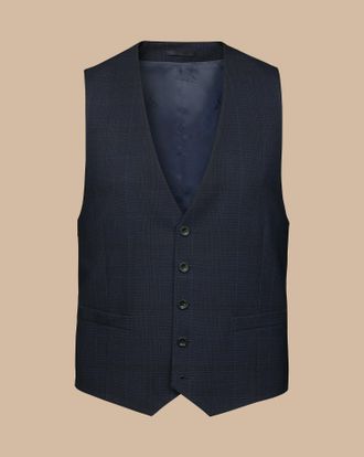 CHARLES TYRWHITT Ultimate Performance Prince Of Wales Waistcoat - Navy Size w44 by Charles Tyrwhitt