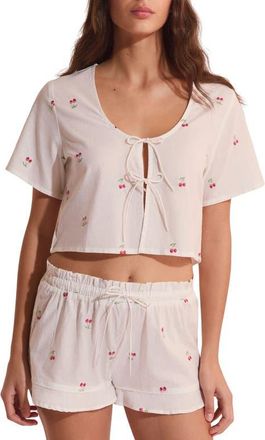 Etam Riviere Cotton Crop Pajama Top in Ecru at Nordstrom, Size X-Large