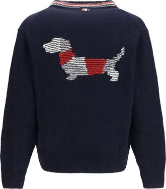 Thom Browne Mens Hector Donegal Yarn Cardigan Navy Sweater