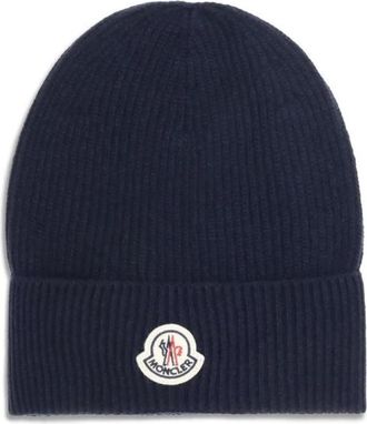 Moncler Wollen en Kasjmier Muts - Heren - Hoeden - Blauw - ONE Size - Wol - Accessoires
