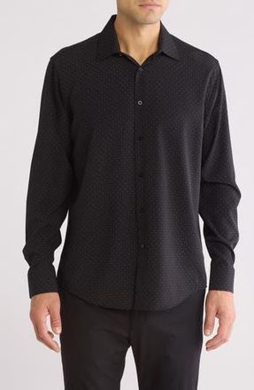 Nautica Slim Fit Dot Print Stretch Button-Up Shirt in Black/White at Nordstrom Rack, Size 17.5 - 36/37