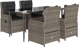 vidaXL Set Comedor De Jard&iacute;n 5 Piezas Con Cojines Rat&aacute;n Sint&eacute;tico Gris Vidaxl