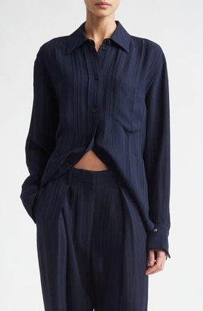 Victoria Beckham Pyjama Stripe Button-Up Shirt in Navy at Nordstrom, Size 10 Us