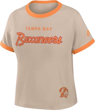 Nike Tampa Bay Buccaneers Rewind Ringer Mod Nike Womens NFL Cropped T-Shirt in Brown | 04N90J2P9YV-X5Q
