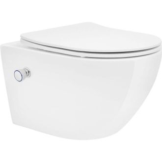 ECD Germany Ecd Germany - Inodoro De Pared Sin Borde - Cer&aacute;mica - Con Funci&oacute;n Bid&eacute; Integrada - Asiento Autom&aacute;tico Cierre Suave Softclose - Tapa Duroplast - Extra&iacute;