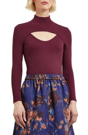 Misook Rib Mock Neck Camisole & Bolero Set in Sangria at Nordstrom, Size Small
