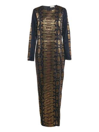 Tory Burch jacquard gold pattern dress - women - Silk/Cotton/Metallised Fibres/Silk/Polyester - L - Blue