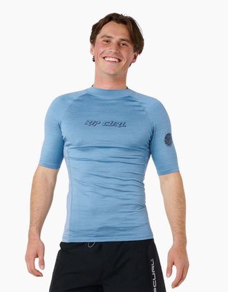 Rip Curl Mens Rip Curl Mens Dawn Patrol UPF Perf Short Sleeve Rash Vest - Blue - Size: 40