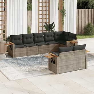 vidaXL Vidaxl - Set De Sof&aacute;s De Jard&iacute;n 8 Pzas Y Cojines Rat&aacute;n Sint&eacute;tico Gris
