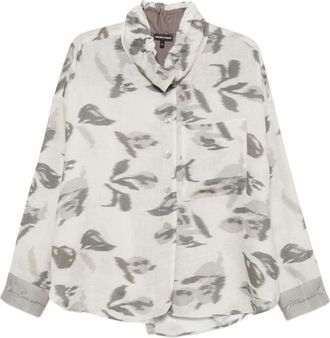 Emporio Armani Gedruid Oversized Shirt - Dames - Overhemden - Grijs - M - Overhemden