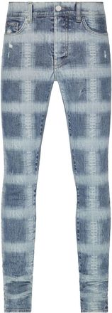 Amiri logo plaid-print skinny jeans - men - Organic Cotton/Polyester - 28 - Blue