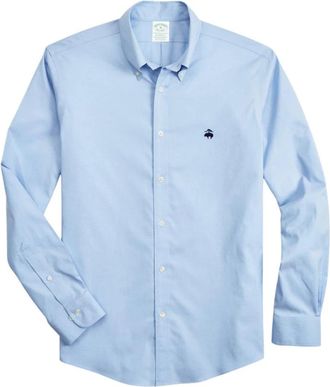 Brooks Brothers Milano Slim-fit Non-iron Sport Shirt - Heren - Casual Overhemden - Blauw - S - Katoen - Overhemden