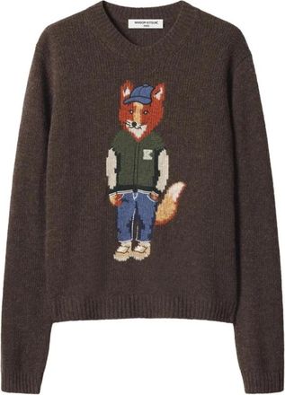 Maison Kitsun&eacute; Dressed Fox Crew Neck Sweater - Dames - Ronde hals truien - Bruin - S - Truien & Vesten