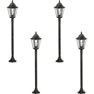 Loops 4 PACK IP44 Outdoor Bollard Light Black & Silver Lantern 1200mm Post 60W E27