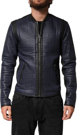 Dolce & Gabbana Blue Nylon Full Zip Bomber Men Mens Jacket