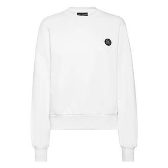 Plein Sport Cropped Sweatshirt LS Glitter - Dames - Sportshirts - Wit - S - Katoen - Fitness