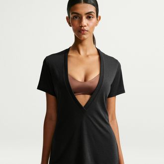 Nike Womens SKIMS Performance Cotton Blend V-Neck Short-Sleeve Top in Black | IV6868-054