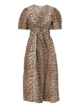 Ganni Leopard-Print Midi Dress Abiti Animalier-Donna