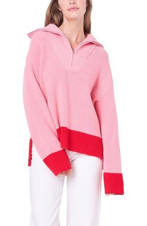 English Factory Contrast Quarter Zip Sweater in Pink/Red at Nordstrom, Size X-Small