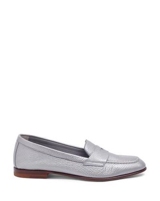 Santoni Womens Tumbled Leather Penny Loafer in Silver at Nordstrom, Size 7.5