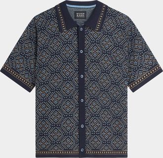 Scotch & Soda Men & apos;s Soft Geo Sky Captain Jacquard Knitted Polo Shirt