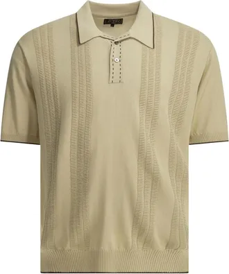 Beams Plus Knit Polo Geborduurd Jacquard Patroon - Heren - Polos - Beige - XL - Katoen - Tops