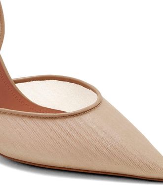 Amina Muaddi Womens Slingback D&eacute;collet&eacute; Holli Mesh Beige Pumps High Heel Shoes