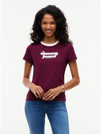 Tommy Hilfiger Womens Tommy Jeans Logo Graphic T-Shirt - Calypso Berry - XL