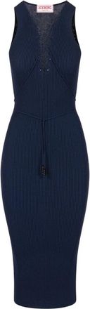 Iceberg Geribbelde Viscose Jurk met Gevlochten Strikbanden - Dames - Kleedjes - Blauw - XS - Kleedjes