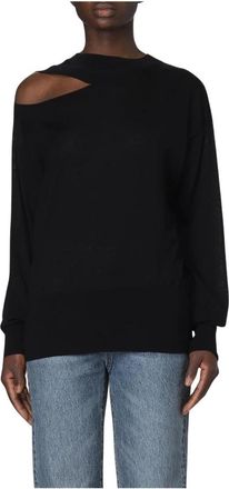 Stella McCartney Round-neck Knitwear, female, Black, L, Black Cutout Shoulder Jumper