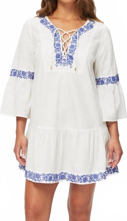 Heidi Klein Womens Cannes Lace Front Kaftan Cover-Up In White/blue