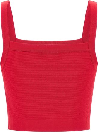 Balmain Lion-Head Button Ribbed Knit Tank Top - Red