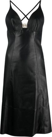 Loewe logo-plaque leather midi dress - women - Lambskin/Silk - 34 - Black