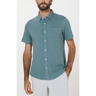 7 Diamonds Bennet Stripe Seersucker Short Sleeve Button-Up Shirt in Stone Blue at Nordstrom, Size Xx-Large