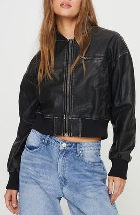 Princess Polly Sweet Disaster Faux Leather Bomber Jacket in Black at Nordstrom, Size 2