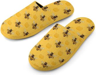Generic Honeybee Mens Flannel Slipper Soft Comfy House Shoes Non Slip Winter Warm Indoor Outdoor Slippers